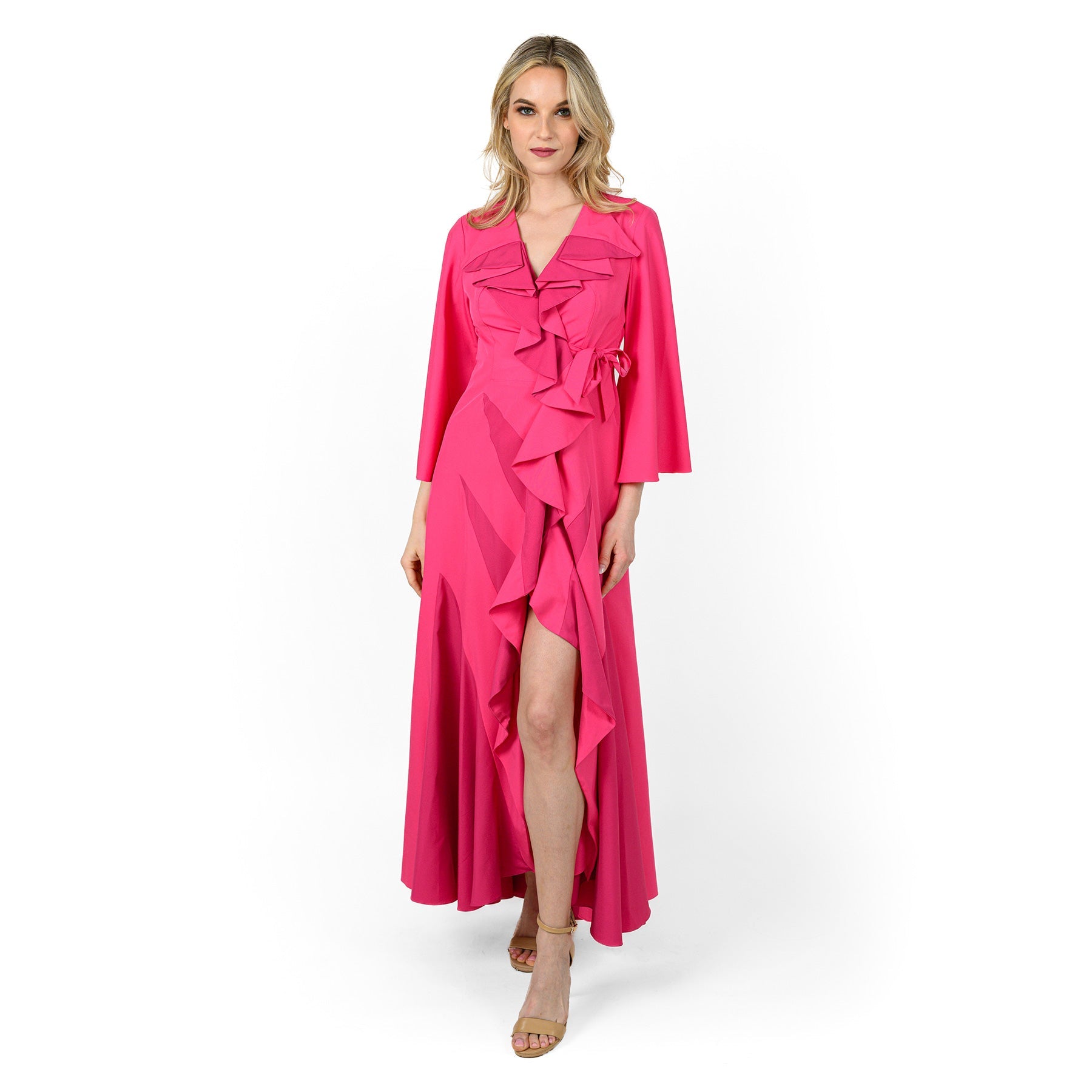 Godetted Cascading Front Maxi Dress