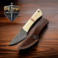 Damascus Steel Skinning Knife - Handmade with Natural Bone Handle