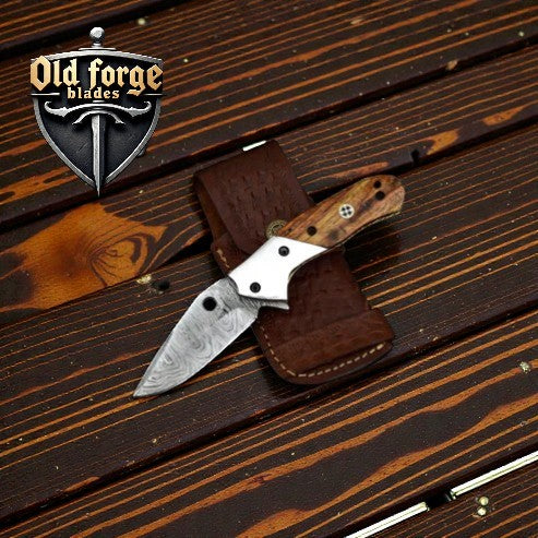 Premium Damascus Steel Pocket Knife – Rosewood Handle, Liner Lock