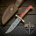 Premium Damascus Steel Hunting Knife - Handmade Fixed Blade with Hardwood Handle & Brass Bolster