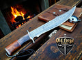 Handmade Damascus Bowie Knife with Wood & Bone Handle