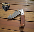 Damascus Folding Knife – 3" Liner Lock, Rosewood Handle