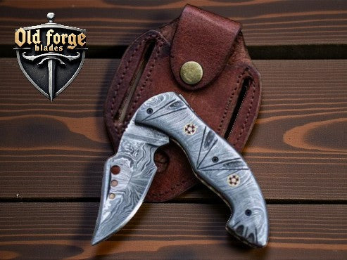 Damascus Steel Pocket Knife with Liner Lock, 3.5" Blade