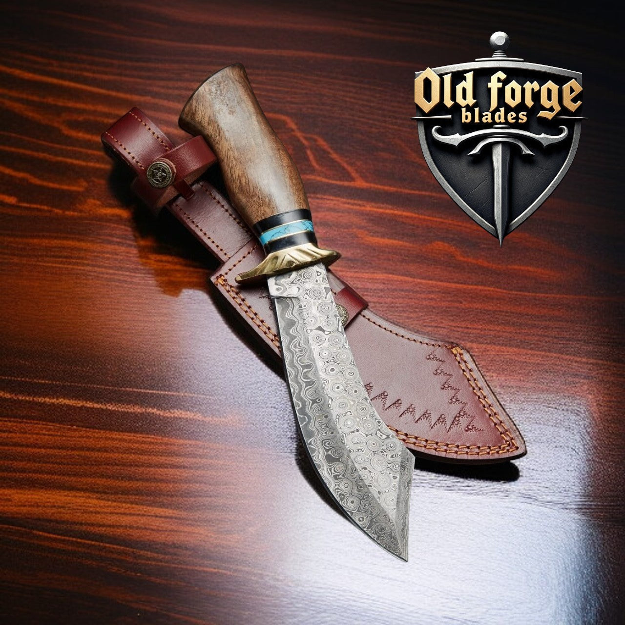 American Damascus Handmade Bowie Knife with Rosewood Handle