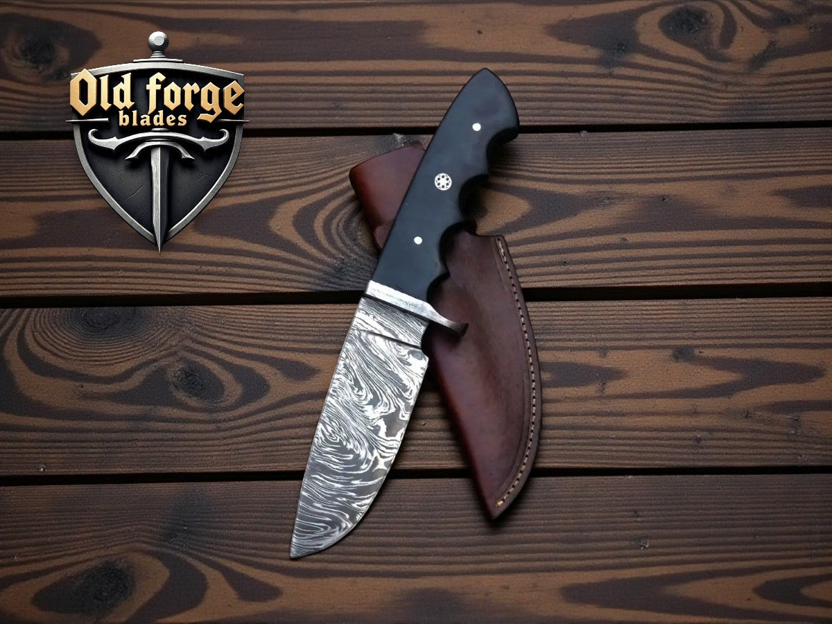 Big Cat Knives Damascus Steel Knife with Black Resin Handle