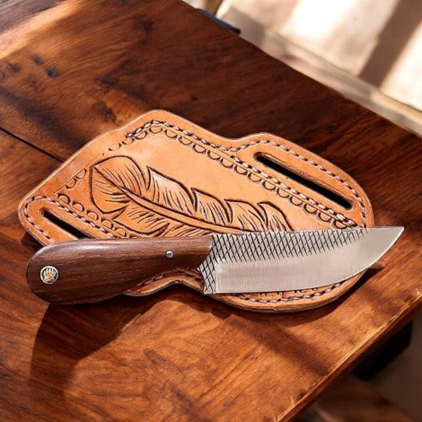 Premium Damascus Steel Hunting Knife - Handcrafted Rosewood Handle with Leather Sheath