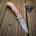 Handmade Damascus Camping Pocket Knife – Bone Handle Back Lock