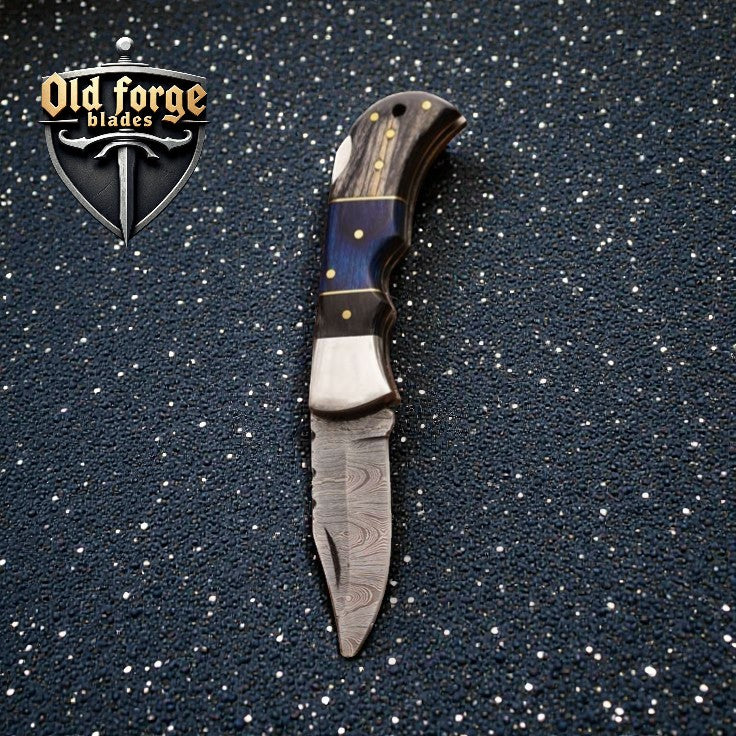 Handmade Damascus Steel Pocket Knife – Pakkawood Handle EDC