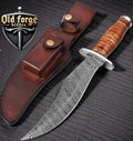 Handmade Domascus Knife – Bowie Knife with Leather Handle 14"