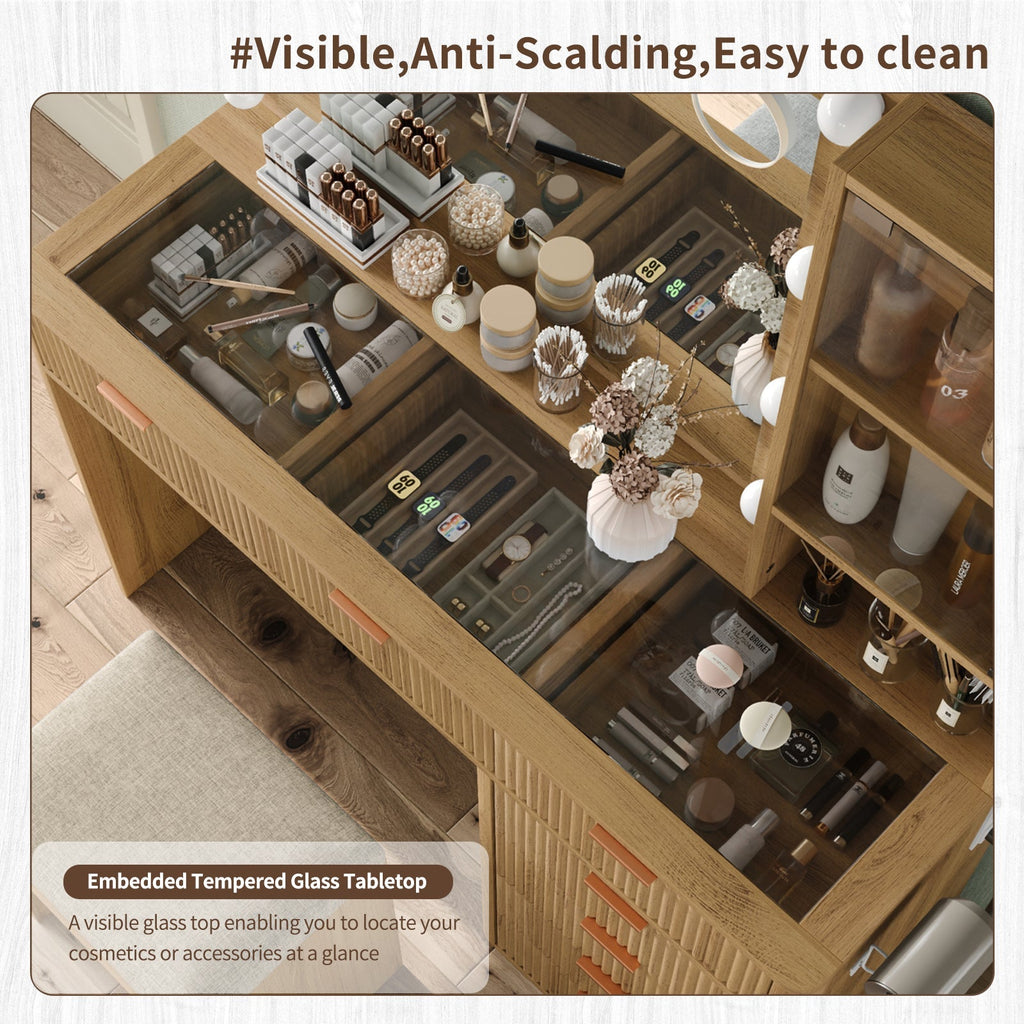 7-Drawer LED Mirror Vanity Desk - Vektaya