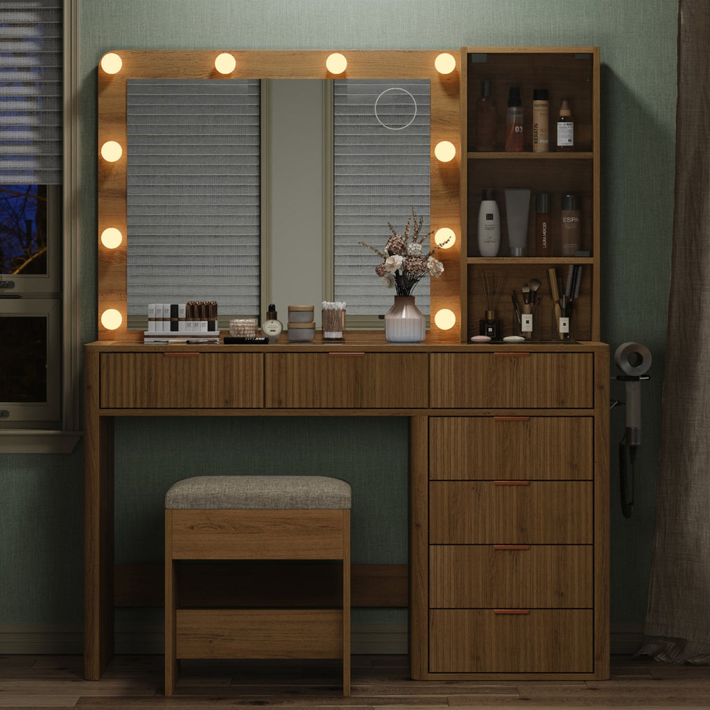7-Drawer LED Mirror Vanity Desk - Vektaya