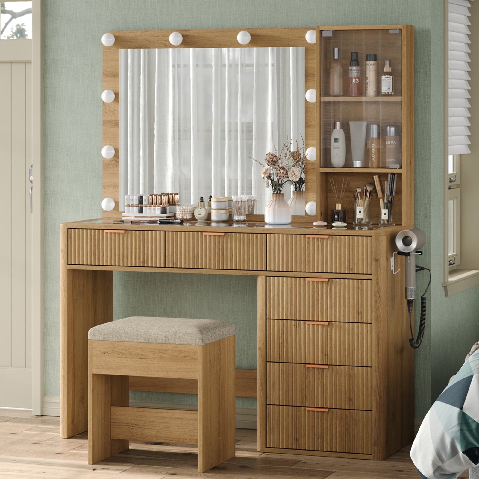 7-Drawer LED Mirror Vanity Desk - Vektaya