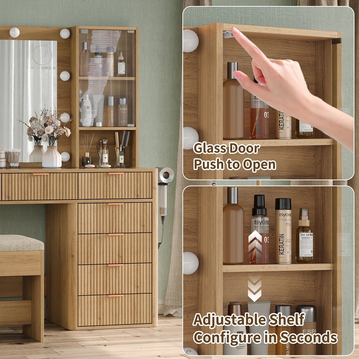 7-Drawer LED Mirror Vanity Desk - Vektaya