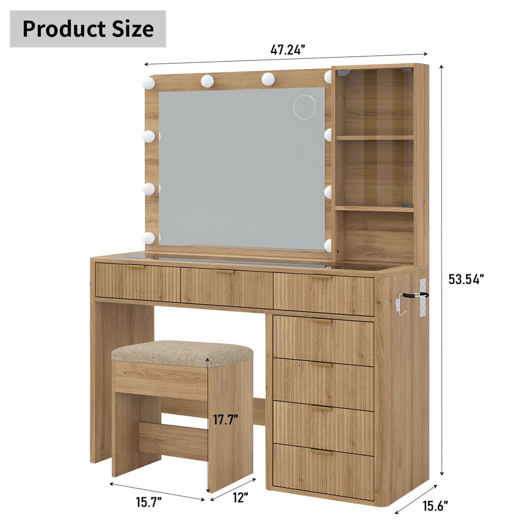 7-Drawer LED Mirror Vanity Desk - Vektaya