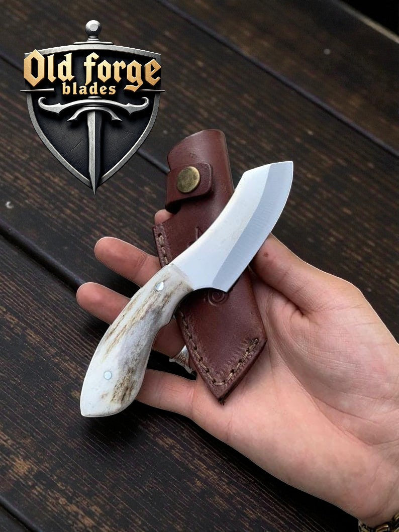 Best Damascus Knife Maker Handmade Skinning Knife with Elk Antler Handle