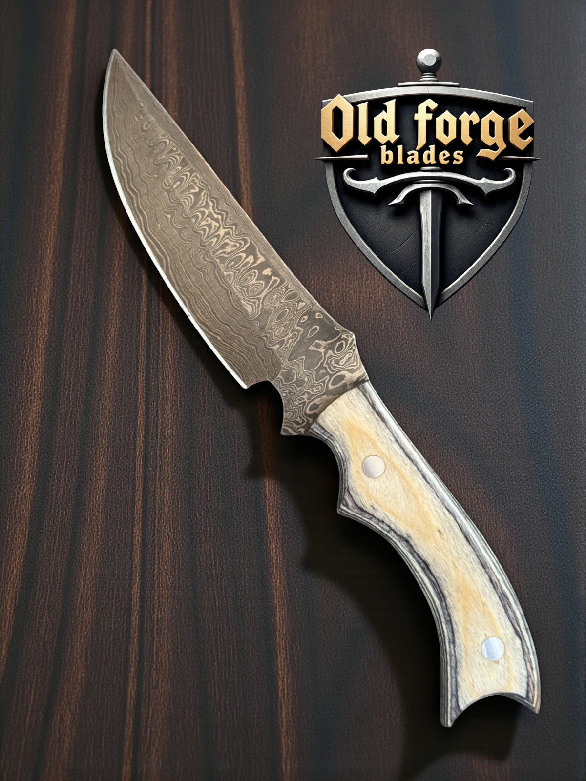 Domestic Knife – Custom Handmade Damascus Deer Knife with Micarta Handle