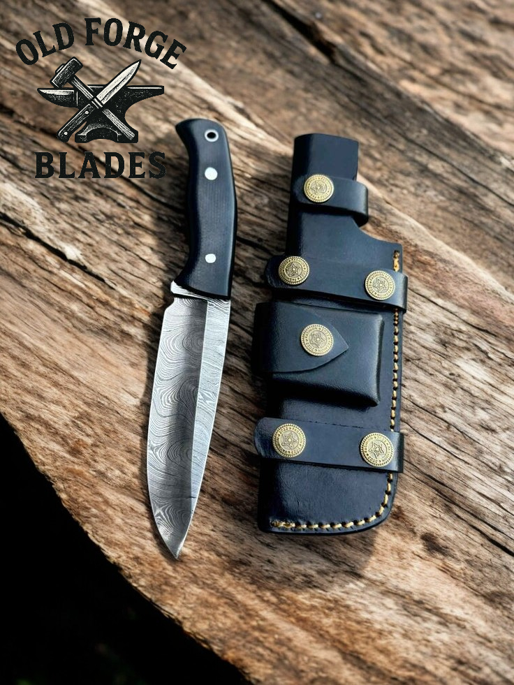 Handmade Damascus Knife with Black Micarta Handle – 10 Inch