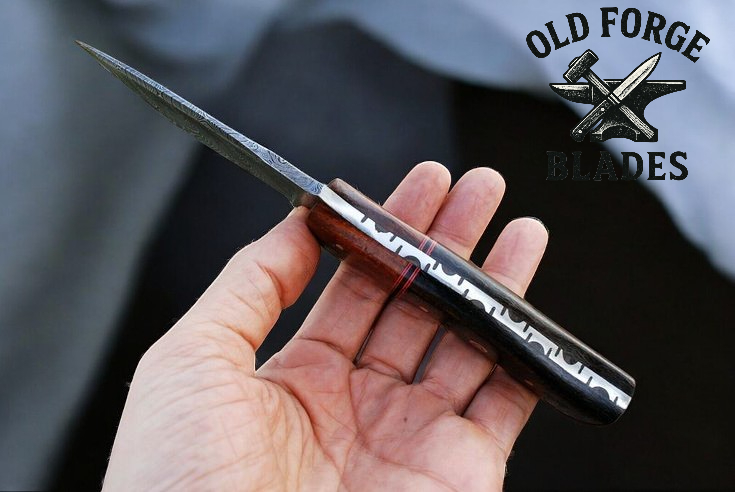 Custom Handmade Hunting Knife with Watered Steel Blade