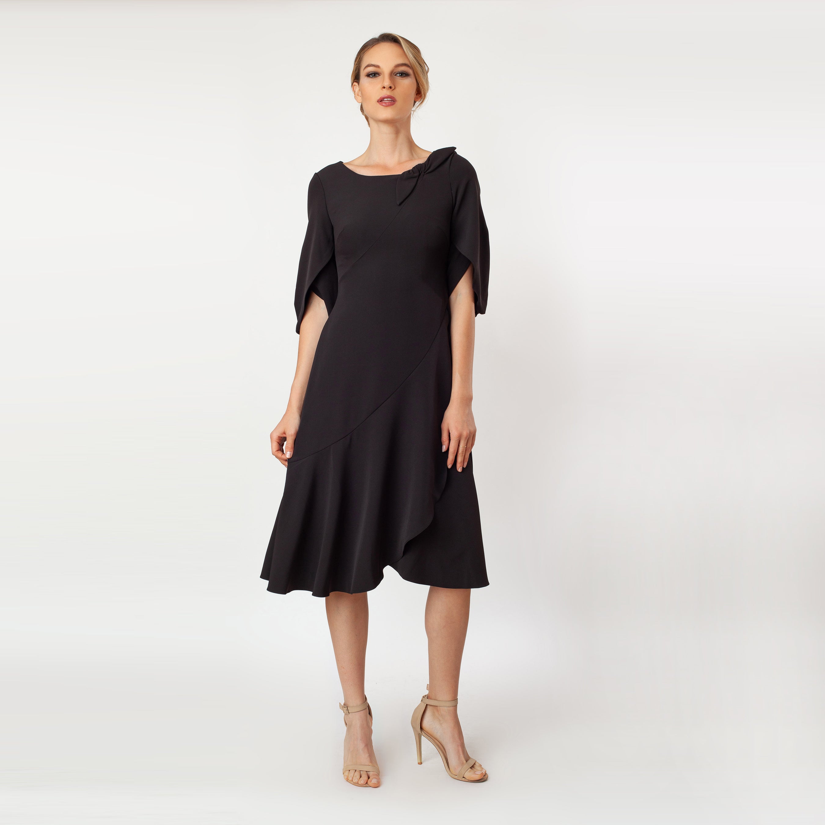 Tulip Sleeve T-length Fit & Flare Dress