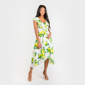 CN7177 Ruffled Nkline Sharkbite Hem Dress