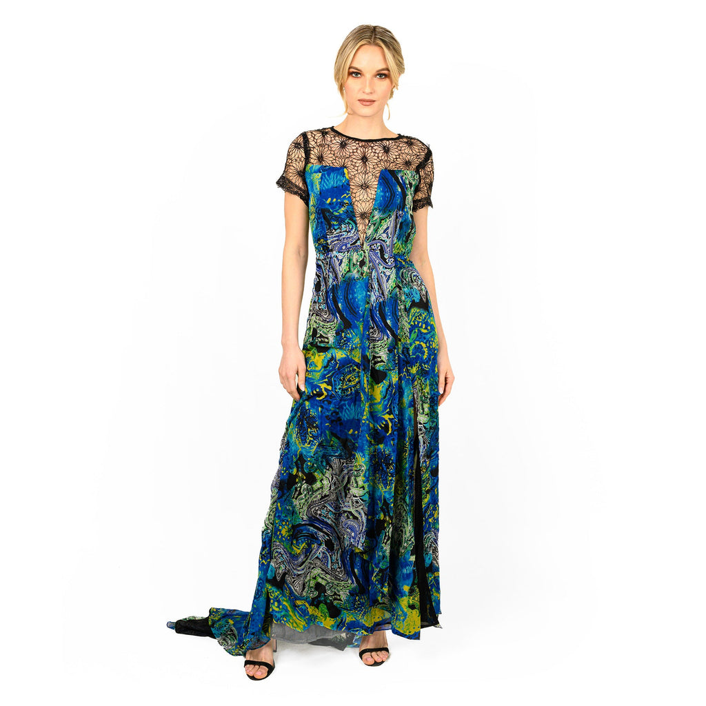 Mix-Media Side Flounce Gown
