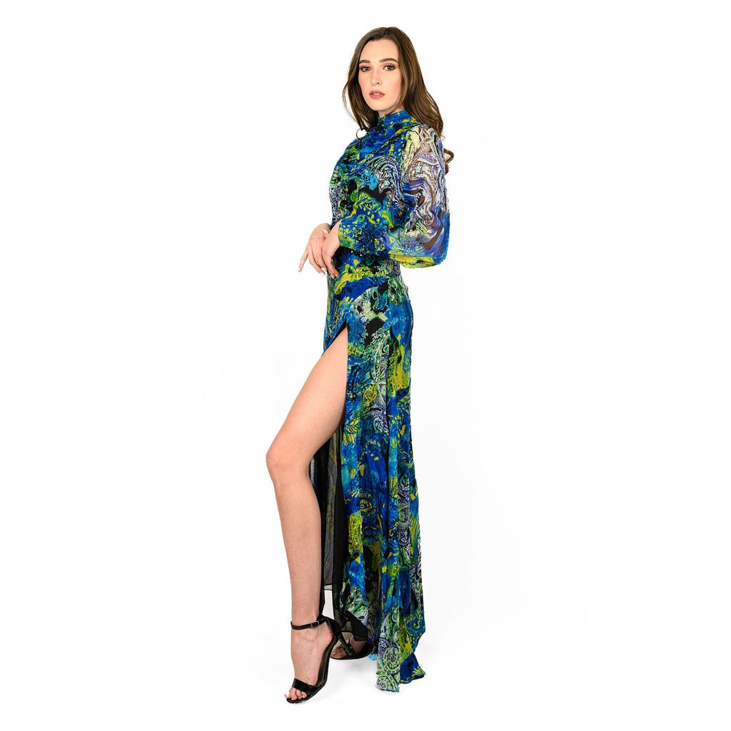 Mock Neck Side Slit Gown