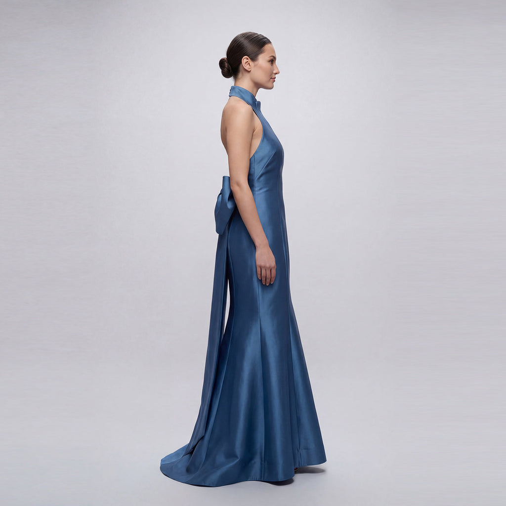 Scalloped Neck Back Bow Gown