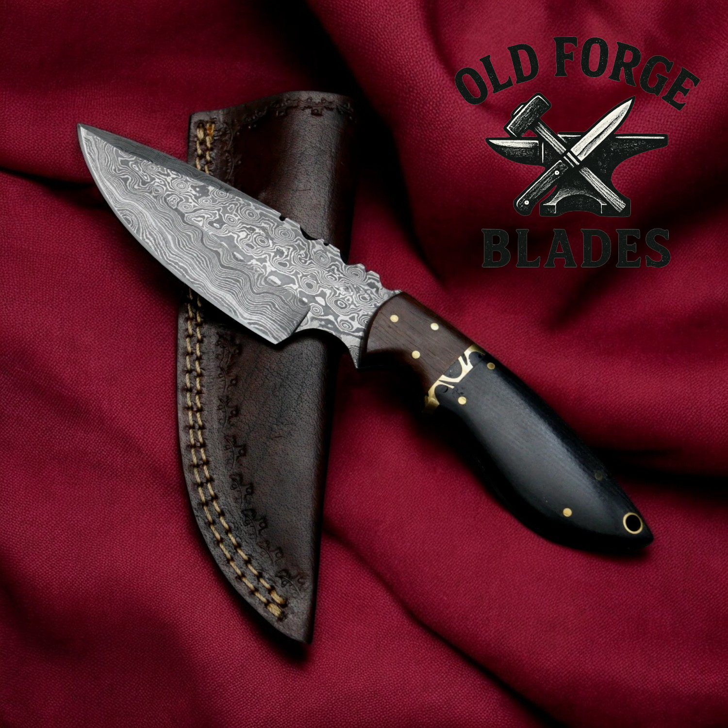 Handmade Raindrop Damascus Knifes with Micarta Handle