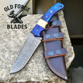 Custom Damascus Knives with Colored Wood & Bone Handle