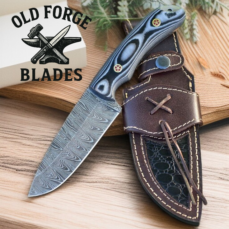 Custom Damascus Hunting Knife – Micarta Handle with Sheath