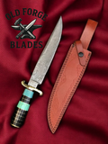 Premium Damascus Steel Bowie Knife with Turquoise Handle
