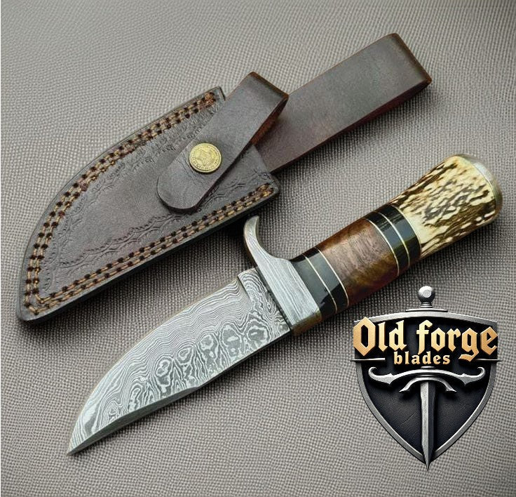 Custom Handmade demascus steel knife with Stag Antler Handle