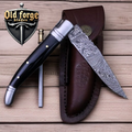 Premium Damascus Pocket Knife – Buffalo Horn Handle