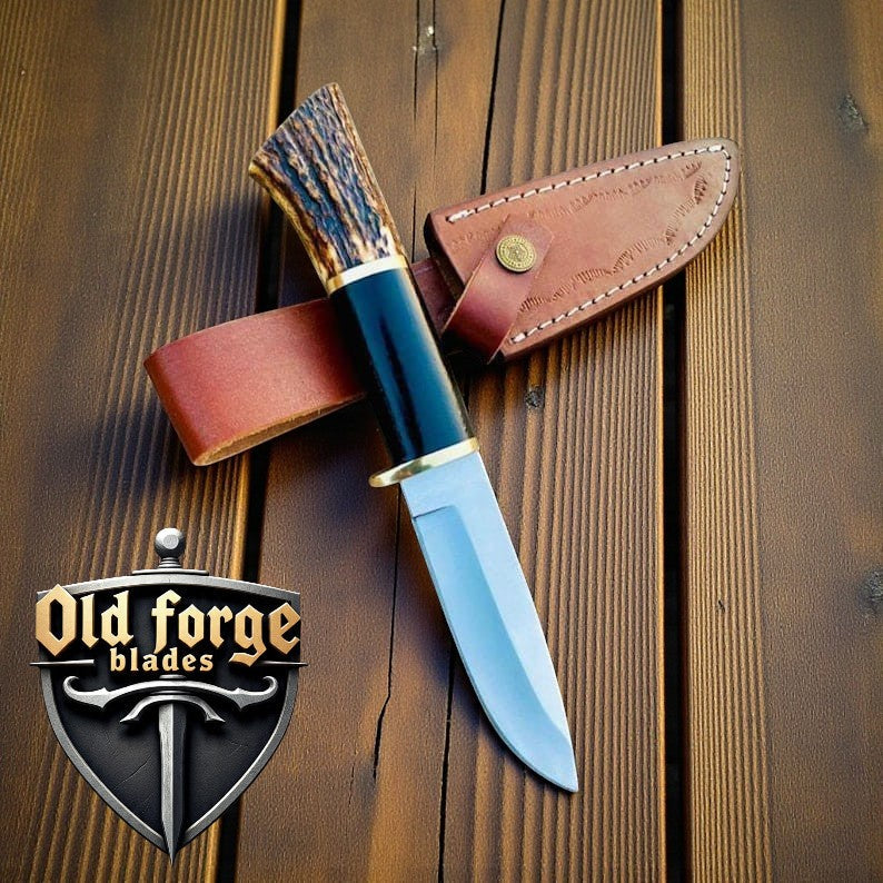 Premium Damascus Deer Hunting Knife with Antler Handle
