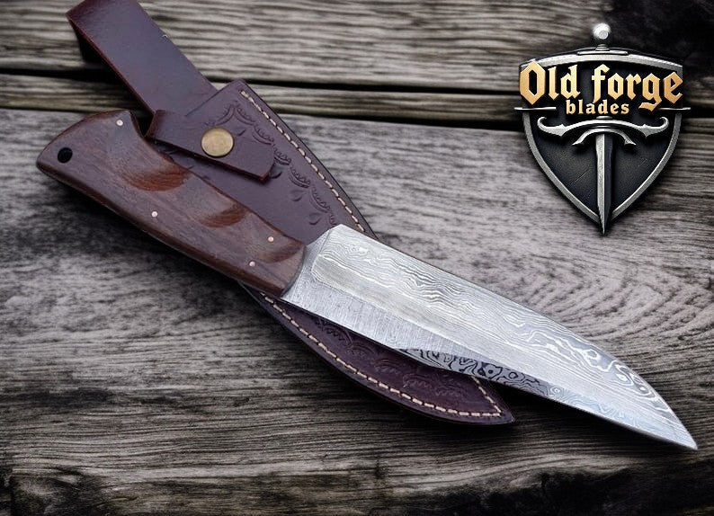 Premium Damascus Hunting Knives Set with Rose Wood Handle
