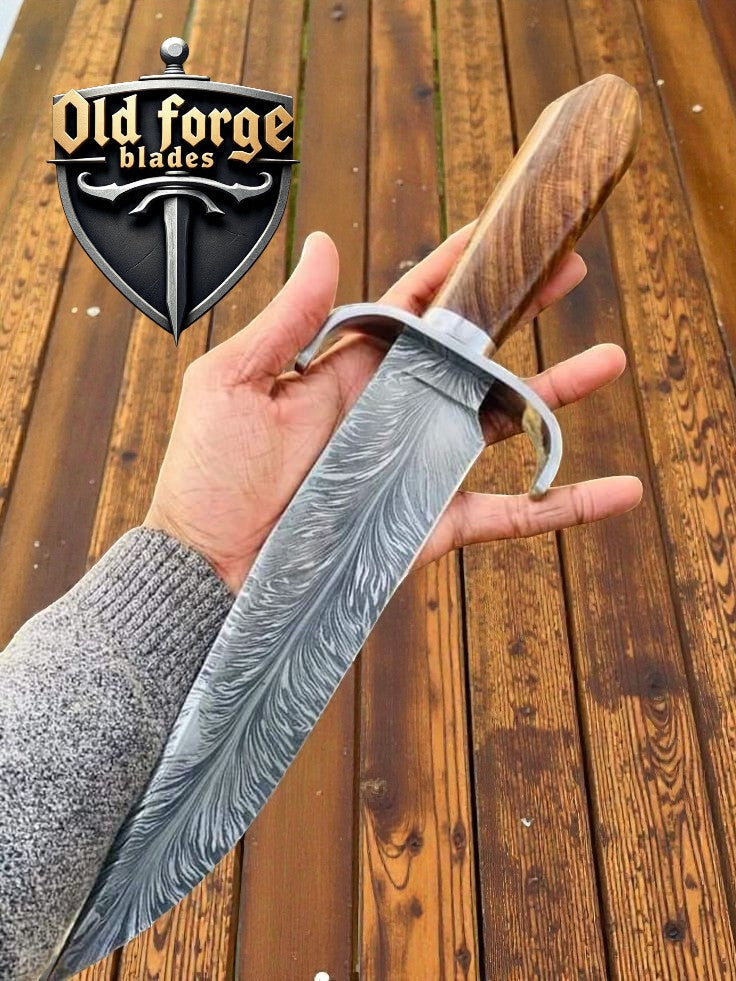 Custom Handmade Damascus Bowie Knife – Rosewood Handle