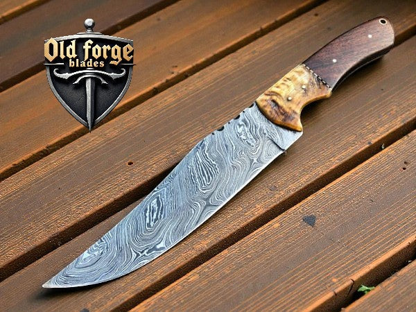 Custom Handcrafted Damascus Fixed Blade Knives – 13" Hunting Bowie