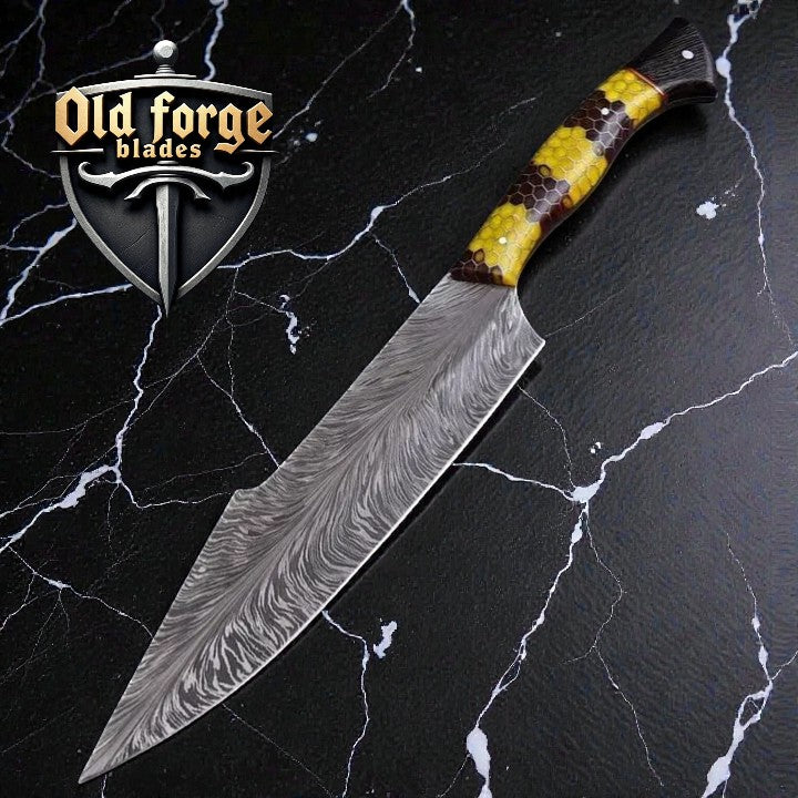 8" Handmade Damascus Chef Knife – Honeycomb Resin Handle