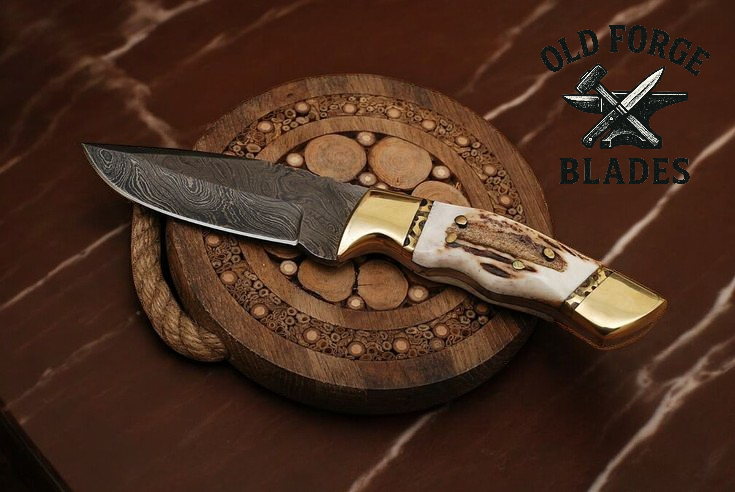 Handmade Demascus Blade Knife with Stag Horn Handle
