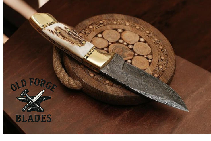 Handmade Demascus Blade Knife with Stag Horn Handle