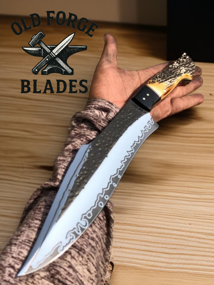 Custom Handmade Damascus Knife – 9" Blade Bowie Knife