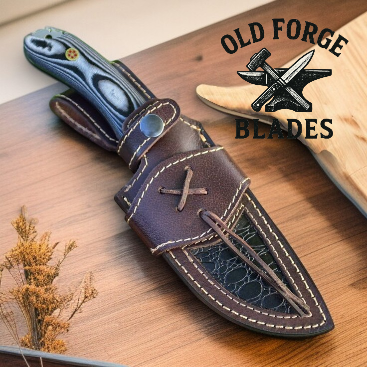 Custom Damascus Hunting Knife – Micarta Handle with Sheath