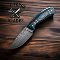 Handmade Damascus Skinner Knife with Blue Wood Handle