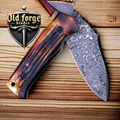 Handmade Damascus Folding Knife – Camel Bone