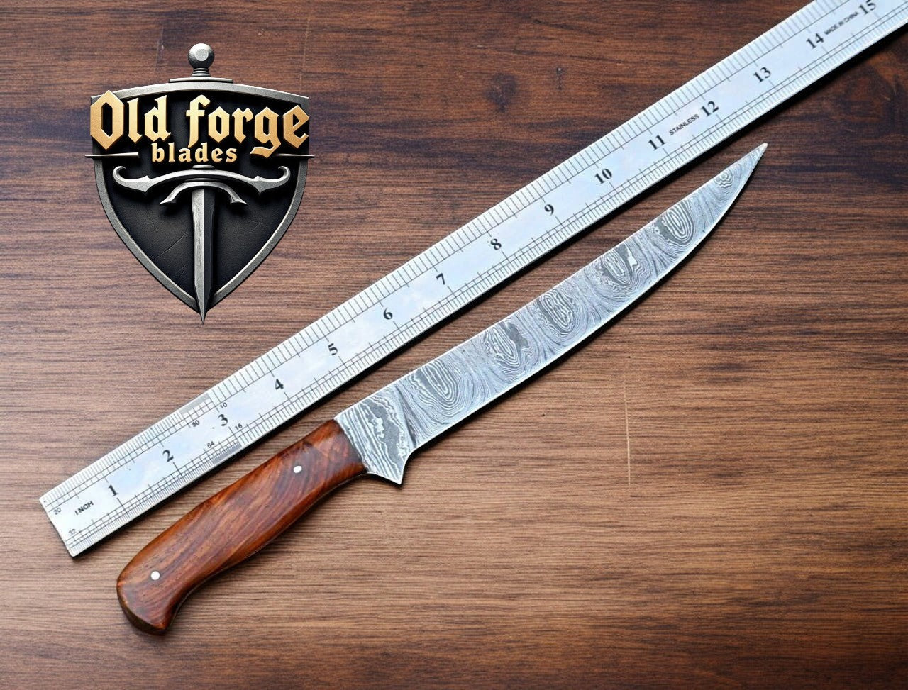 13” Damascus Fillet Knife – Rosewood Handle