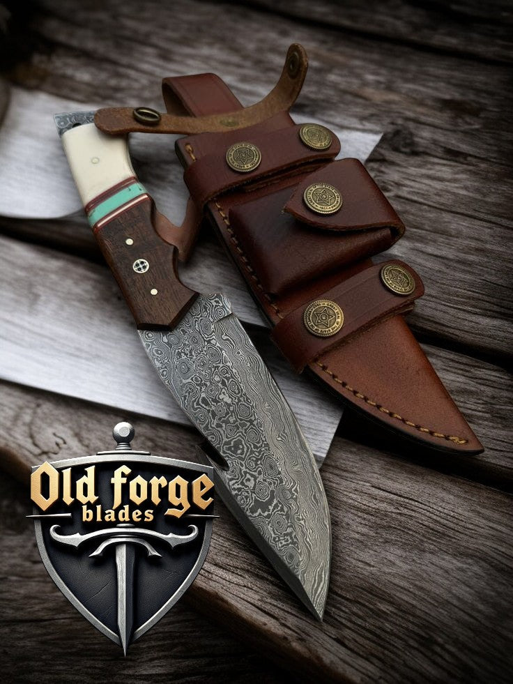 Gut Hook Hunting Knife – Bone, Resin & Rosewood Handle