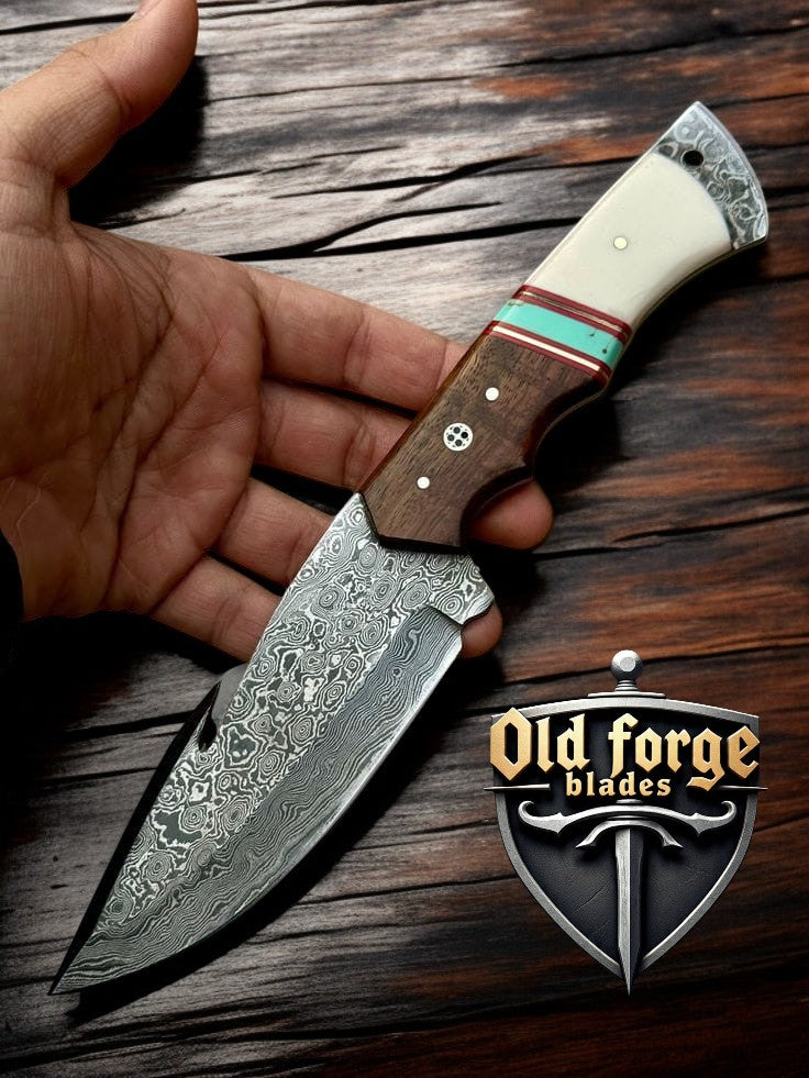 Gut Hook Hunting Knife – Bone, Resin & Rosewood Handle