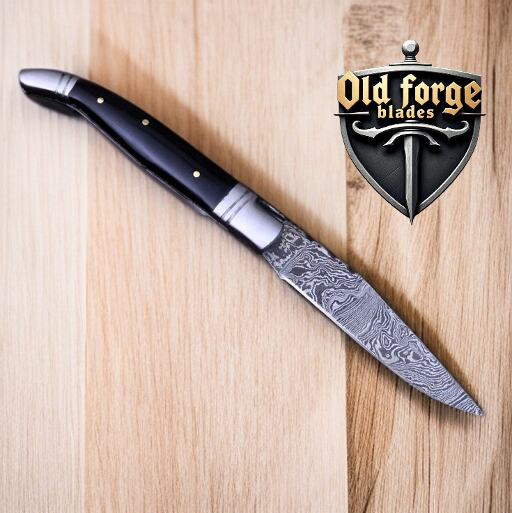 Premium Damascus Pocket Knife – Buffalo Horn Handle