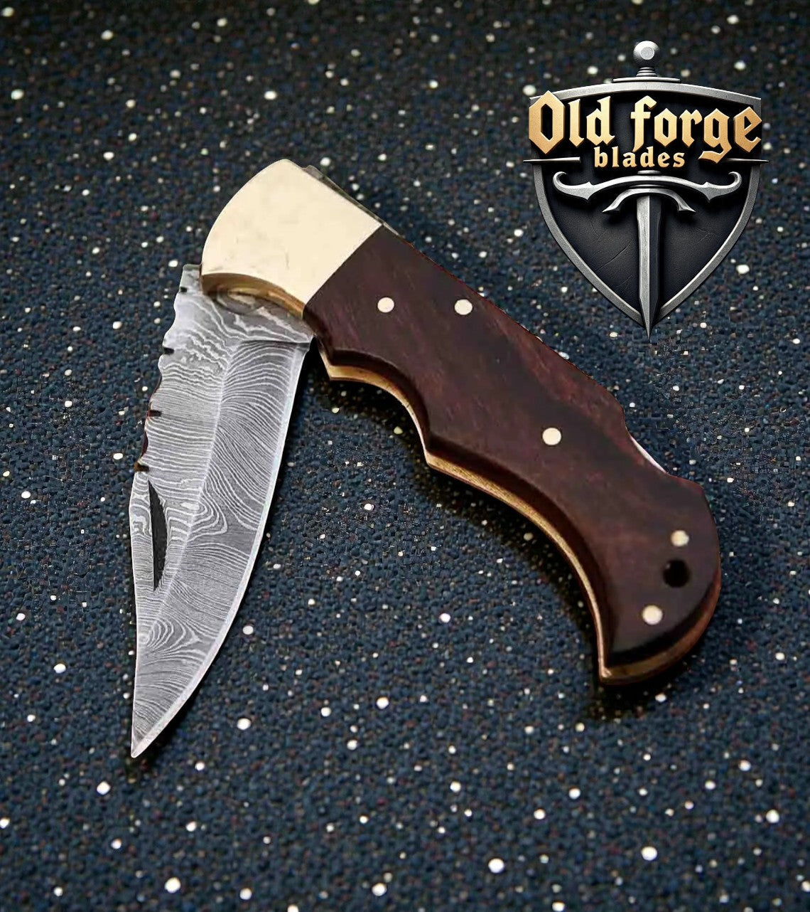 Handmade Damascus Pocket Knife with Rosewood Handle & Back Lock