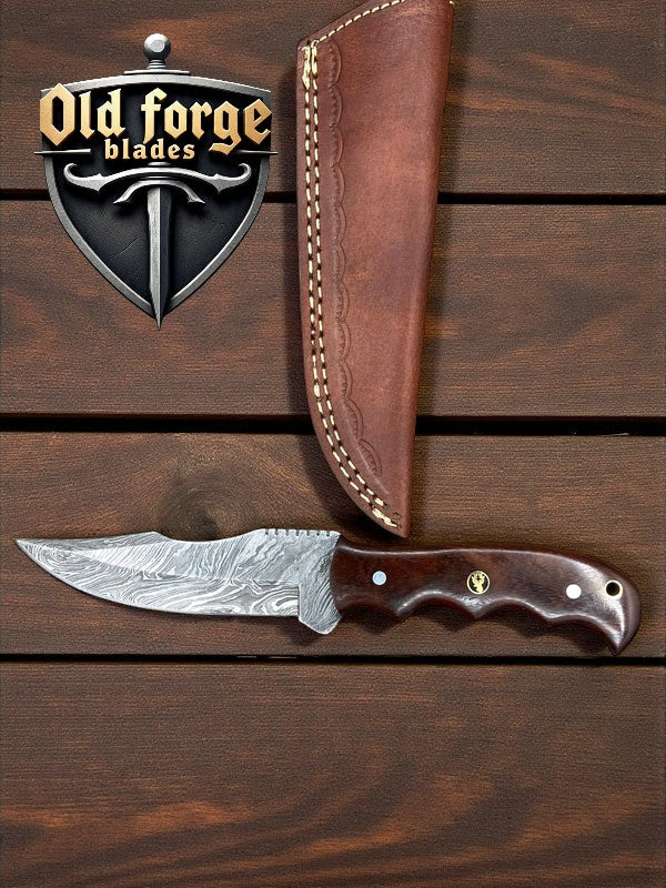 Handmade Damascus Hunting Knife with Wooden Handle